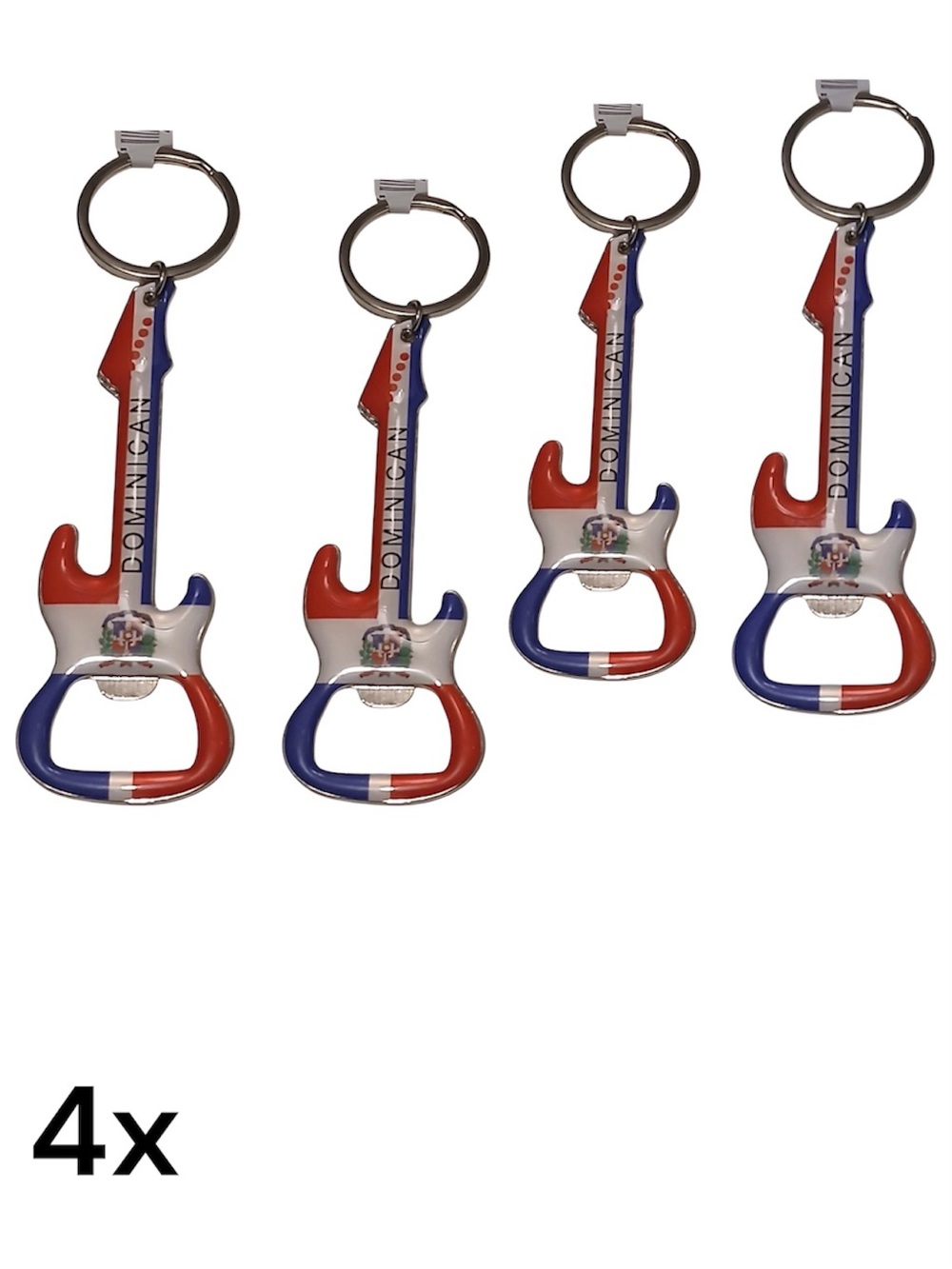 Dominican Flag Guitar Bottle Opener Keychains - Set of 4